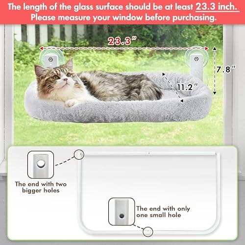 AMOSIJOY Cordless Cat Window Perch, Cat Hammock for Wall with 4 Strong Suction Cups, Solid Metal Frame and Two Replaceable Covers, Foldable Cat Beds for Indoor Cats (Large-Cushion Bed-Gray) thumbnail 2