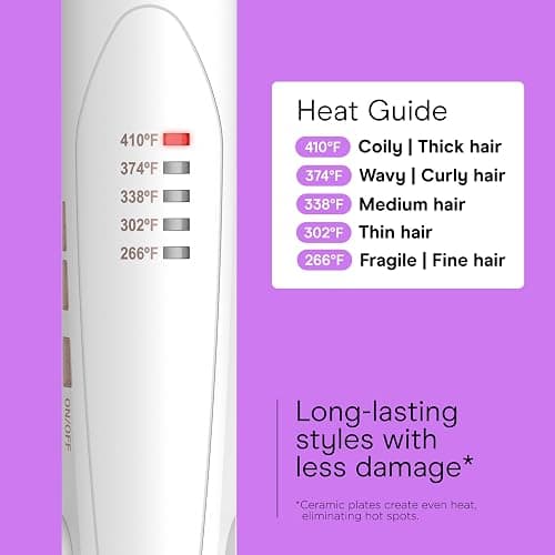 Conair Hair Straightener, Double Ceramic, 1" Extra-Long Plates | Double ceramic hair straightener for all hair types with 5 heat settings to 410°F, 30-second heat up & a claw clip thumbnail 4