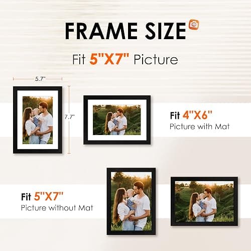 FIXSMITH 5x7 Picture Frame Set of 4, Photo Frame with HD Plexiglass, Display Pictures 4x6 with Mat or 5x7 Without Mat Multi Picture Frames Collage for Tabletop or Wall Display, Black thumbnail 3