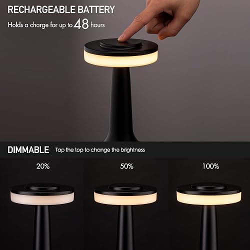 O’Bright Portable LED Table Lamp with Touch Sensor, 3-Levels Brightness, Rechargeable Battery Up to 48 Hours Usage, Night Light for Kids Nursery, Nightstand Lamp, Bedside Lamp (Matte Black) thumbnail 4