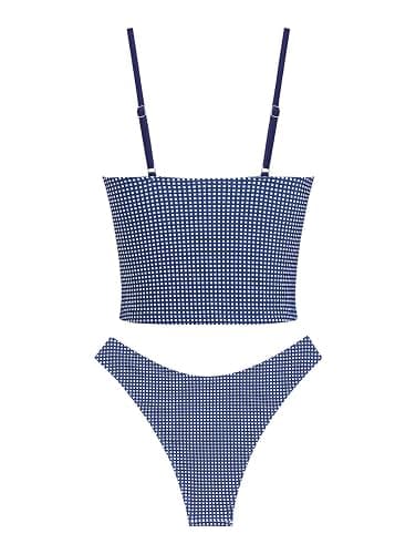 seamoly Women’s Cute Tankini Set Gingham Two Piece Swimsuits with Bow Back Tie Side Bottom thumbnail 2