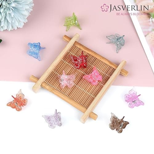 JASVERLIN Glitter Mini Butterfly Hair Claw Clips, Sparkly Colorful Hair Accessories for Girls and Women - 90s Y2K Cute, Small, Tiny Clip in 10 Assorted Colors, Set of 50 (Glitter) thumbnail 6