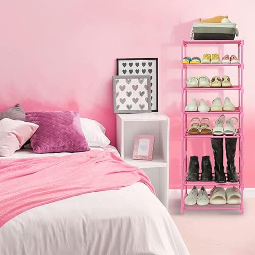 HITHIM 4-Tier Free Standing Shoe Racks for 6-8 Pairs Shoe Storage,Kids Shoe Racks for Small Place,Lightweight Stackable Shoe Shelf Organizer for Entryway, Doorway and Closet,Pink - Pink - 4-Tier thumbnail 5