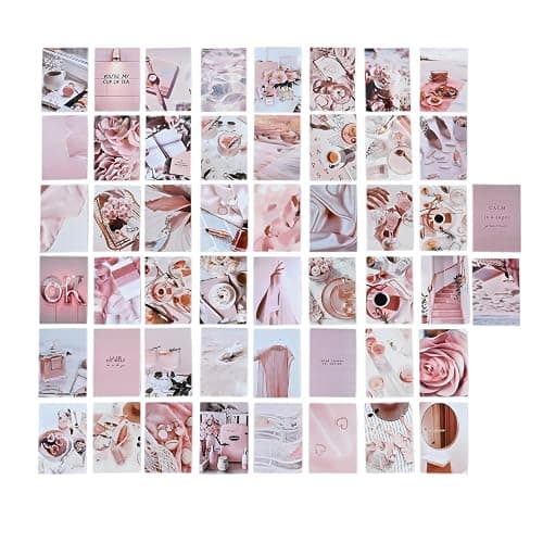 Volumoon 50 PCS Pink Aesthetic Wall Collage Kit, Vintage Trendy Coquette Posters, Cute Collage Picture Set, Clean Girl Room Decor for Teen Girls Bedroom Dorm Wall Art - Image 1