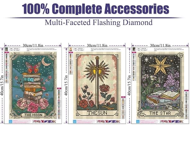 3 Pack Tarot Diamond Art Kits for Adults,Sun Moon Star Diamond Painting Kit | 5D Diamond Art Paintings Kit for Beginners,Round Full Drill Diamond Dot Tools Kit,Extra Diamonds,DIY Craft Gift,12x16 Inch thumbnail 2