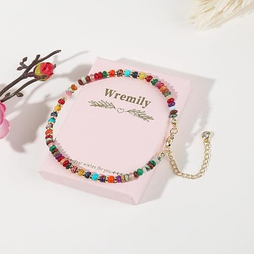 Wremily Natural Stone Beaded Anklets Bracelets for Women Handmade Beaded Anklet Bracelet Waterproof Boho Beads Ankle Bracelet Adjustable Summer Jewelry thumbnail 6