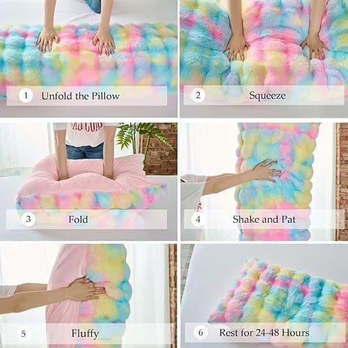 Luxury Shaggy Faux Fur Body Pillow,Fluffy Bed Pillow with Zipper Closure,Soft Decorative Plush Full Long Pillows,Fuzzy Hug Pillow for Home Living Room Side Sleeper & Pregnancy 20"x54" Beige Chocolate thumbnail 8