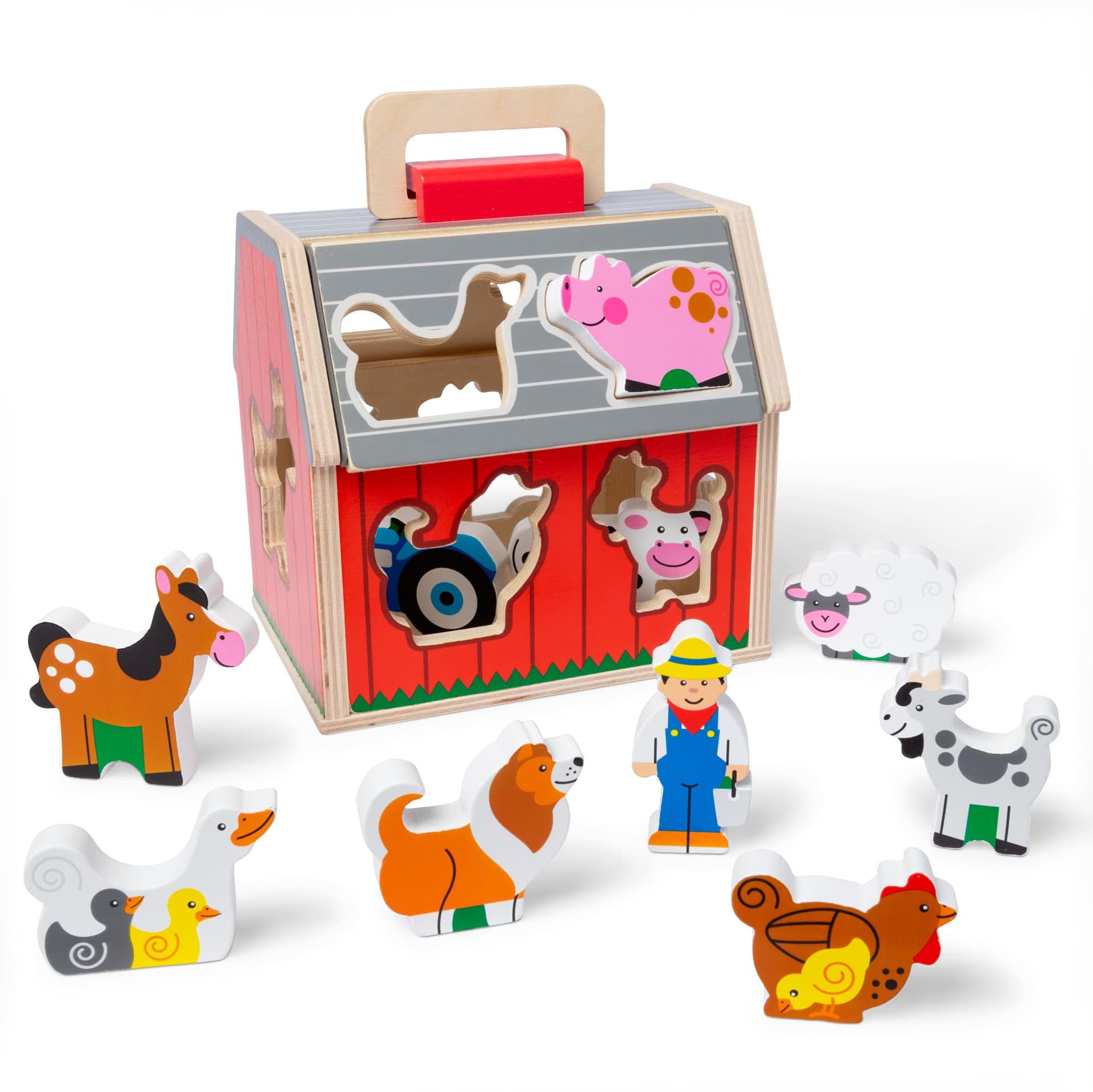 Melissa & Doug Take‑Along Sorting Barn Wooden Toy – 10 Farm Pieces in Carry Case – Ages 2+ - Image 1