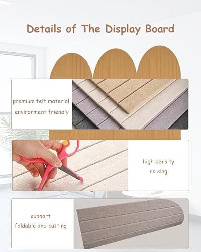 Foldable Cork Board, 0.9 cm Thick Large Felt Bulletin Board with Adhesive Sticker, Round Edges Wall Panels for Office Bedroom Living Room, Decorative Board for Pictures Notes (Beige, 120x60 cm) thumbnail 4