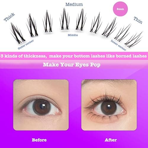 Bottom Lash Clusters DIY Eyelash Extensions - DAODER 90pcs Wispy Natural Look Clear Band Lashes for Bottom Eyelashes 6mm thumbnail 3