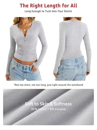 EasyGala Womens Cotton Long Sleeve Shirts V Neck Henley Tops Slim Fit Basic Going Out Tshirts Fall Fashion Outfits 2025 thumbnail 6
