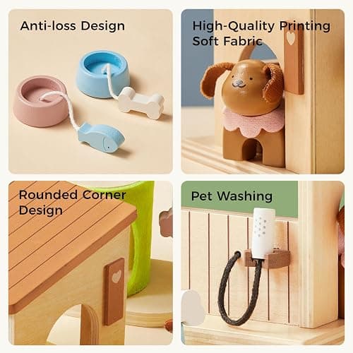 Tiny Land Wooden Dollhouse Animal Set for Toddlers, Dollhouse Accessories & Dolls House Furniture Sets for Toddlers, Montessori Pretend Play Family Pets Set Toys, Gift for Kids Age 3+ thumbnail 7