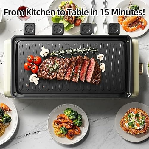 Aoran Electric Smokeless Grill, 1800W Nonstick Indoor Griddle Pan, Multifunctional Skillet for Frying, Baking, Stewing, Easy to Clean, Adjustable Temperature, Family-Sized 19.6'' x 9'' Cooking Area thumbnail 3