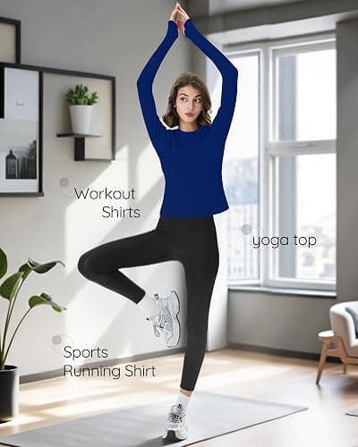 Oakgarden 4 Pack Women's Seamless Workout Shirts Long Sleeve Yoga Athletic Top Thumb Holes Raglan Crewneck Sports Running Tee thumbnail 6