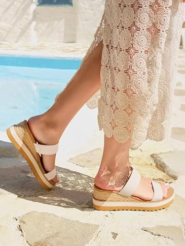 Coutgo Womens Platform Sandals Espadrille Wedge Heels Comfortable Slip on Slides Open Toe Summer Beach Shoes thumbnail 3