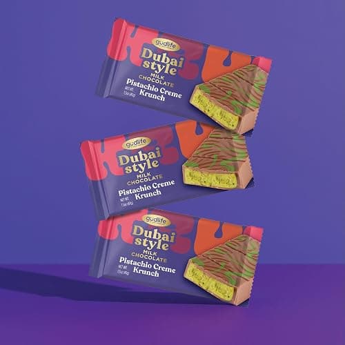Gudlife Dubai Chocolate Pistachio 3-Pack | Rich Nutty Pistachio Creme with Mega Crunch in Belgian Milk Chocolate | Gourmet Dubai-Inspired Bites | 3 x 1.5oz Premium Treats thumbnail 4