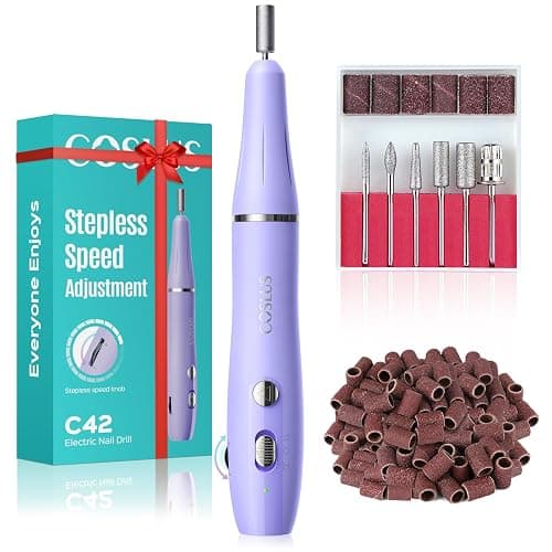 COSLUS Cordless Electric Nail Drill File: Nail Drill Machine with Stepless Speed Knob for Acrylic Gel Dip Powder Polish, Professional Portable Manicure Pedicure Rechargeable for Home Salon Use Purple - Image 1