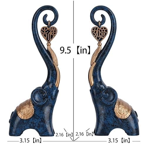 Blue Elephant Statue 2 Piece Set, Blue Home Decor, Love Elephant Statue Home Decor, Elephant Gifts for Women, Office, Shelf, Home Living Room Decor thumbnail 2