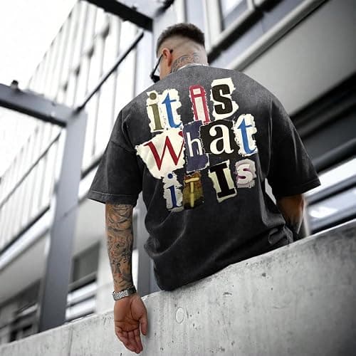 Zoemghc Men's Graphic Tees Funny Letter Print Vintage Oversize T Shirts Acid Wash Shirt Streetwear Rapper Casual Tee Top thumbnail 3
