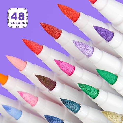 Arrtx 48 Colors Acrylic Marker, for Rock Painting, Extra Brush Tip Markers Paint Pens, Art Supplies, Fabric Paint, Art Markers, Waterproof Paint DIY Crafts Making& 48E thumbnail 7