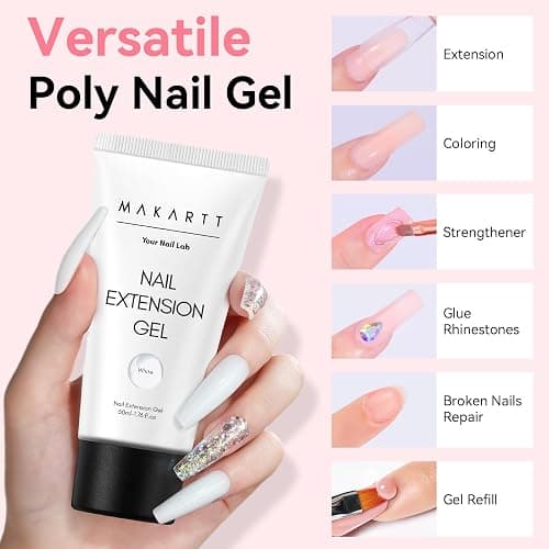 Makartt Poly Nail Gel White Hem-Free 50ML Nail Extension Builder for French Manicure, Hard Gels for Nails Strengthener Long-Lasting Salon Nail Art Design Easy DIY at Home thumbnail 2