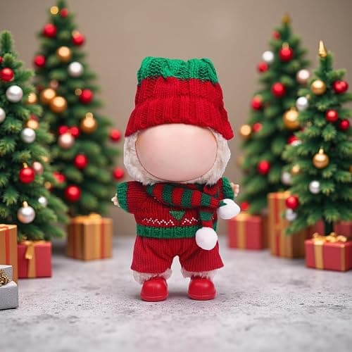 5pcs Doll Christmas Clothes Outfit Set for 17cm/15cm Dolls Accessories (No Doll) – Handcrafted Red and Green Hat, Sweater, Pants, Scaft and Red Boots AK076 thumbnail 2