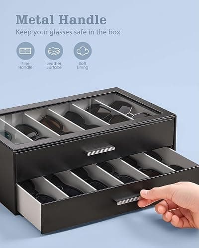 Lolalet Beige Sunglasses Storage Box for Women, Eyewear Eye Glass Organizer with Clear Top Lid Display Holder Case thumbnail 4