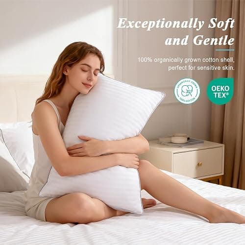 Ltinhome Bed Pillows Standard Size Set of 2-100% Cotton Cover, Down Alternative Gel Polyfill Filled, Twin Soft Medium Adjustable Hotel-Style Pillow Inserts, 20x26 Inch thumbnail 3