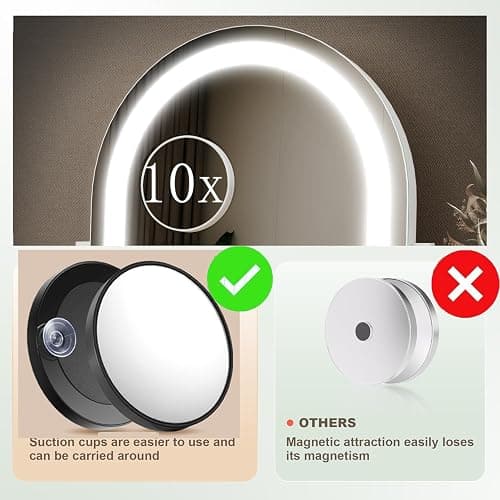 Gvnkvn Lighted Makeup Mirror, Hollywood Vanity Mirror with Lights, Three Color Lighting Modes, and Detachable 10X Magnification Mirror, Smart Touch Control, 360°Rotation (15.2in White) thumbnail 8