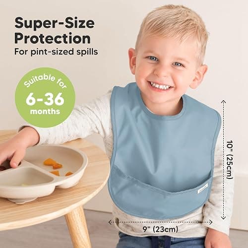 KeaBabies 3-Pack Waterproof Baby Bibs for Eating - Lightweight Toddler Feeding Bibs with Large Food Catcher, Mess Proof, Food-Grade Baby Eating Essentials, Easy to Put On & Clean (Ocean) thumbnail 3