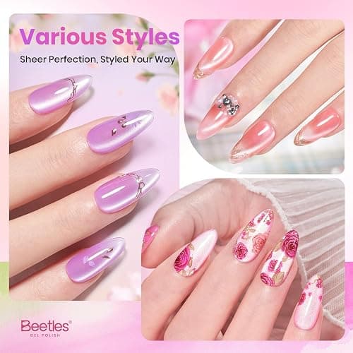 Beetles Cat Eye Gel Nail Polish Set, 6 Colors Fairy Garden Gel Polish Kit | Pastel Shimmer Glitter Pink Red Blue Orange Green Purple Glass Cat Eye Gel Soak Off UV Magnet Nail Art DIY Gift for Women thumbnail 4