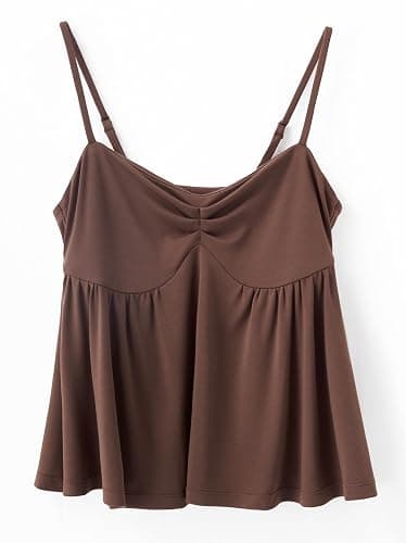 OMKAGI Cute Peplum Camisole Tops for Women Built in Bra Sleeveless Going Out Tank Top - X-Small - 22-dark Brown thumbnail 7