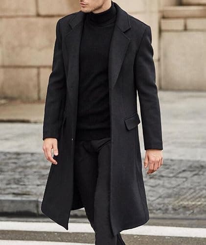 SOMTHRON Men's Casual Trench Coat Slim Fit Notched Collar Long Jacket Overcoat Single Breasted Pea Coat wih Pockets thumbnail 3