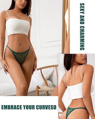 J-pone Lace Thongs for Women G String Thongs for Women T-back Thong Underwear Low Waist Breathable Womens Panties 12Pack thumbnail 5