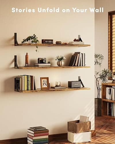 VMROF Long Wall Shelves, 36 Inches Floating Book Shelves, Hanging Book Shelves for Wall, Long Large Deep Floating Shelves for Kitchen Bedroom thumbnail 5