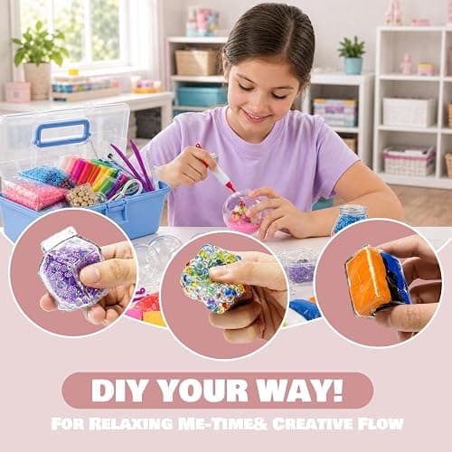 DIY Squishy Making Kit -14 TPR Skin,Stress Ball Making kit with Storage Box | Skins include (Stress Ball,Milk bottle,Ice Cube,Cat Paw),Make Your own Squishy,Crunchy Stress Ball For stuff for girls 10-12 thumbnail 4