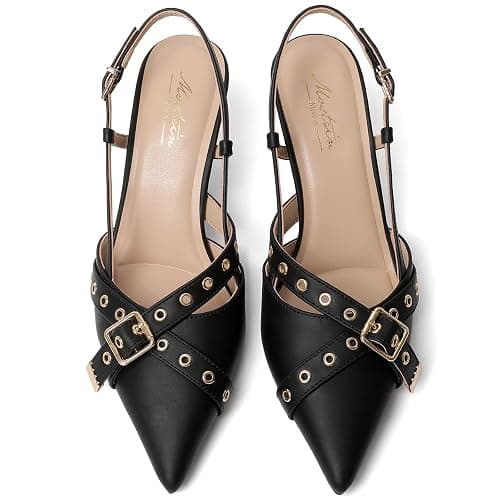 Mostrin Kitten Mules Heels for Women Pointed Closed Toe Heels Vintage Slip on Stiletto Dressy Pumps Shoes thumbnail 5