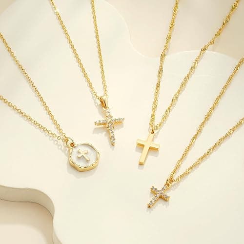 Fezodo Cross Necklace for Women Trendy - Dainty 18K Real Gold Plated Minimalist Cross Necklace Non Tarnish Waterproof Trendy Cute Simple Small Necklaces Easter Christian Religious Faith Jewelry Gifts thumbnail 7