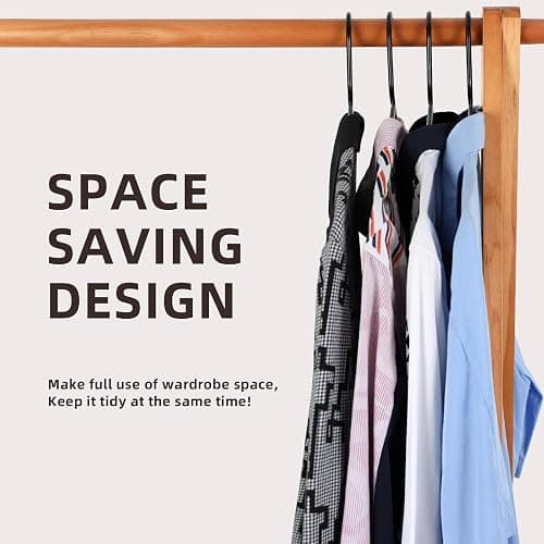 Plastic Clothes Hangers Without Notches,Clothes Hanger Space Saving,Replete 2 Hooks Inside,Sturdy Design for All Garments (40, Black B) thumbnail 3