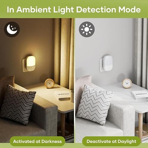 2 Pack Plug in Night Light with Dusk to Dawn Photocell Sensor, 5 Adjustable Brightness Levels, ON/Off/AUTO Modes, 3000K Warm White LED Night Light for Baby, Hallways, Stairs, Bedrooms, Kitchens, 0.3W thumbnail 4