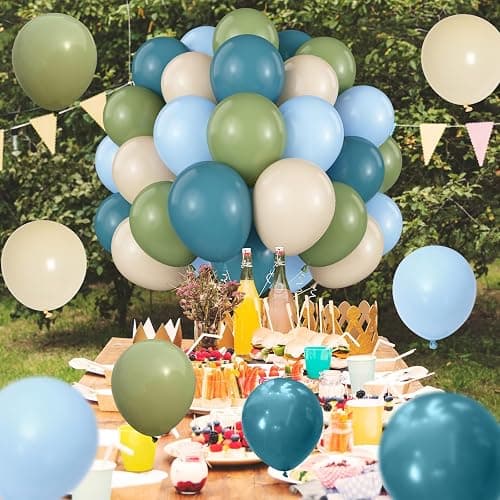 Sage Green Blue Balloons 60 Pcs 12 Inch Dusty Blue Sage Green Cream Balloons Avocado Slate Beige Apricot Balloon for Boys Men Hole in One Golf Boho Goose Baby Shower Birthday Party Decorations thumbnail 7