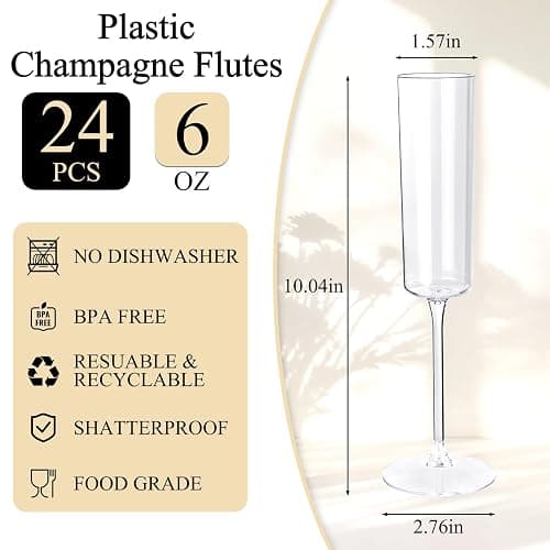 Ciaell 24 Pack Plastic Champagne Flutes - Clear 6 Oz Disposable Champagne Glasses - Square Plastic Toasting Glasses for Party Birthday Anniversary Wedding thumbnail 3