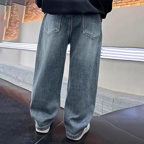 Boys Baggy Jeans Straight Wide Leg Jean Kids Fashion Elastic Waist Denim Pants with Pocket Trendy Preppy Teen Clothes thumbnail 5