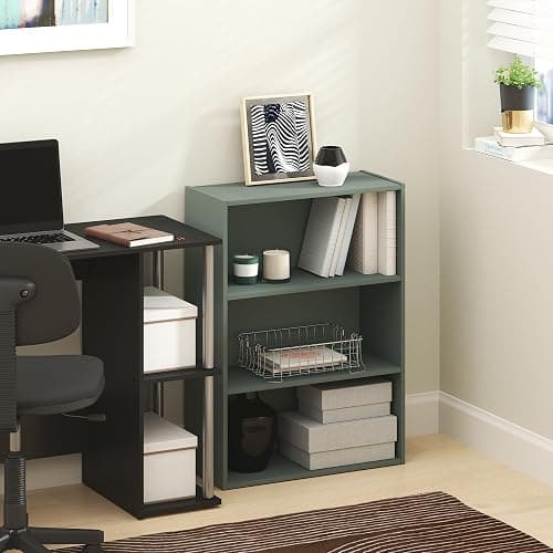 Furinno PASIR Book Shelf, 3-Tier Bookshelf, Storage Shelves Bookcase, 9.7 x 23.7 x 31.5, for Living Room, Bedroom, Home Office, Sage Green thumbnail 2