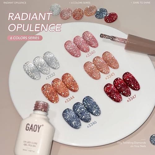 GAOY Reflective Glitter Gel Nail Polish Set, 6 Colors Red Pink Silver Holographic Sparkle Gel Kit, Soak Off UV Light Cure for Salon and Nail Art DIY at Home, Radiant Opulence thumbnail 2