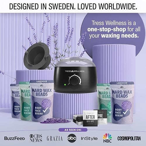 Tress Wellness Waxing Kit for Sensitive Skin – Safe for Face & Skin, Prep & Aftercare Wipes, Easy to Use – At-Home Kit for Face, Bikini, Brazilian & Full Body - Black, No Display thumbnail 7