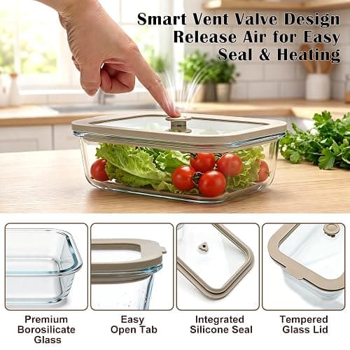 Encheng 5 Pack 35 oz Glass Meal Prep Containers, Plastic-Free Glass Food Storage Containers with Lids, 4.4 Cups Airtight Glass Lunch Containers for Leftovers, Microwave, Oven, Freezer and Dishwasher thumbnail 3