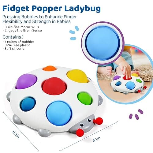 LiKee Fidget Popper Sensory Baby Toys for 10+ Months, Montessori Busy Toy for 1 2 3 Years Old Toddlers Push and Popping Bubbles Fine Motor Skill, Travel Toys for Kids Ages 1-3 Stress Relief (Ladybug) - 3-D Ladybug thumbnail 3