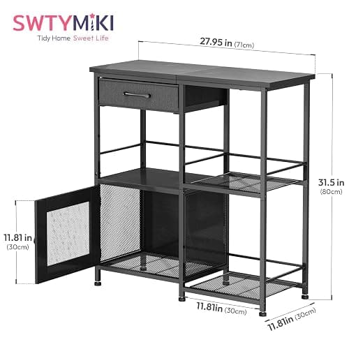SWTYMIKI Coffee Bar Cabinet for Home - Farmhouse Coffee Stand Station Multi-Purpose Storage Cabinet with Adjustable Feet, Drawers - Kitchen Bar Table for Living Room, Corner, Small Space, Black thumbnail 2