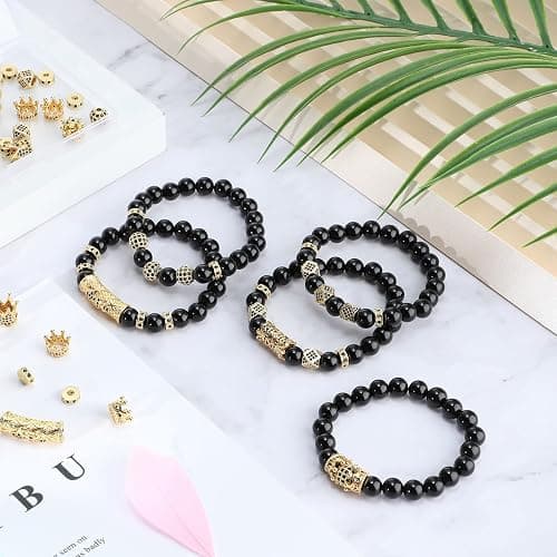 King Crown 40pc Round Zircon Rhinestone Beads Tube - Cubic Zirconia Diamond Cut Cube Spacer Beads for Jewelry Making Bracelet Connector DIY (Gold, Black Rhinestone) thumbnail 7